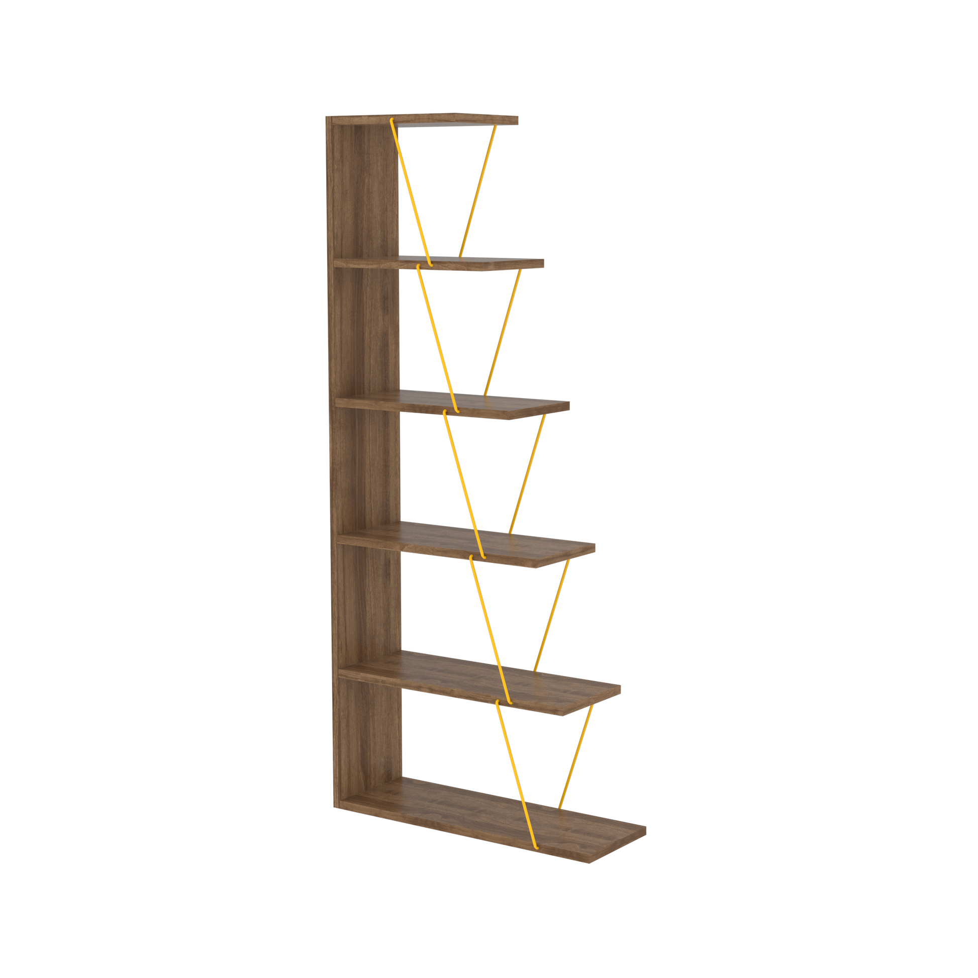 Furnish Home Store Modern 5 Tier Ladder Bookshelf Organizers, Narrow Bookshelf For Small Spaces Office Furniture Bookcase,Walnut Yellow Walnut Solid Wood