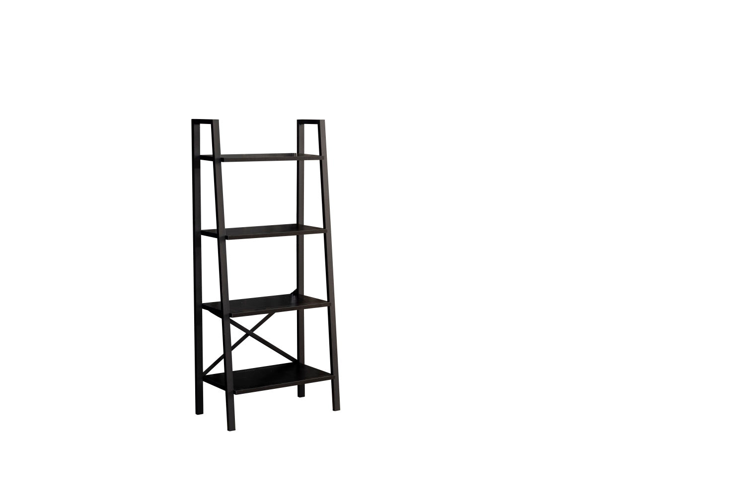 Leon 5 Tier Modern Ladder Bookshelf Organizers, Metal Frame Bookshelf For Small Spaces In Your Living Rooms, Office Furniture Bookcase, Black Black Solid Wood