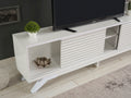 Furnishome Store Luxia Mid Century Modern Tv Stand 2 Sliding Door Cabinet 2 Shelves 67 Inch Tv Uni, White White Solid Wood