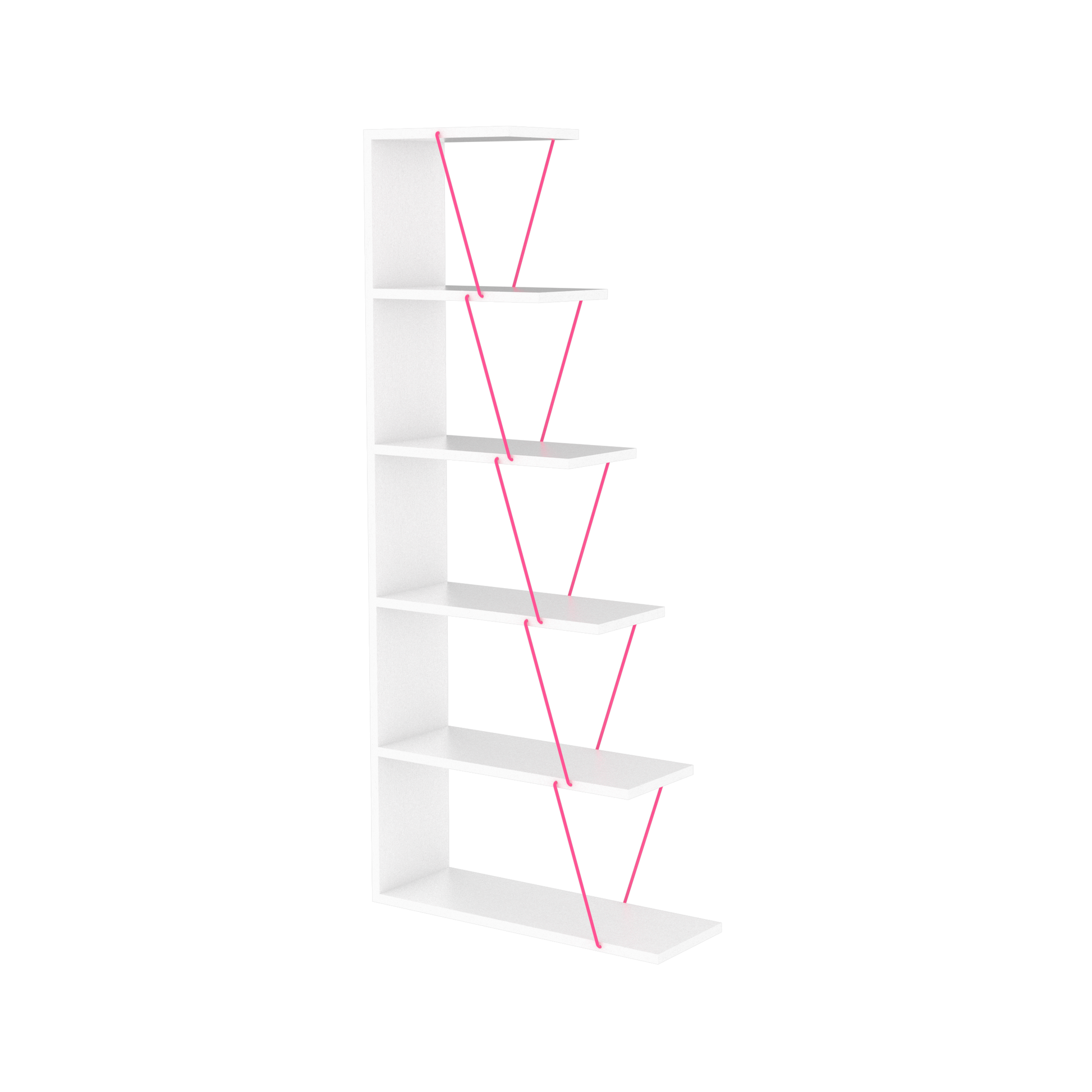 Furnish Home Store Modern 5 Tier Ladder Bookshelf Organizers, Narrow Bookshelf For Small Spaces Office Furniture Bookcase ,White Pink White Solid Wood