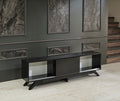 Furnishome Store Luxia Mid Century Modern Tv Stand 2 Sliding Door Cabinet 2 Shelves 67 Inch Tv Unit, Black Black Solid Wood