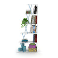 Furnish Home Store Modern 5 Tier Ladder Bookshelf Organizers, Narrow Bookshelf For Small Spaces Office Furniture Bookcase ,White Blue White Solid Wood