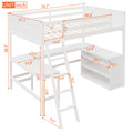 Full Size Loft Bed With Shelves And Desk, Wooden Loft Bed With Desk White White Solid Wood