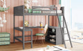 Full Size Loft Bed With Shelves And Desk, Wooden Loft Bed With Desk Gray Gray Solid Wood