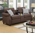 2Pcs Sofa Set Living Room Furniture Dark Coffee Plush Polyfiber Sofa Loveseat W Console Pillows Couch Coffee Wood Primary Living Space Cushion Back Contemporary,Modern Pillow Top Arms Solid Wood 5 Seat