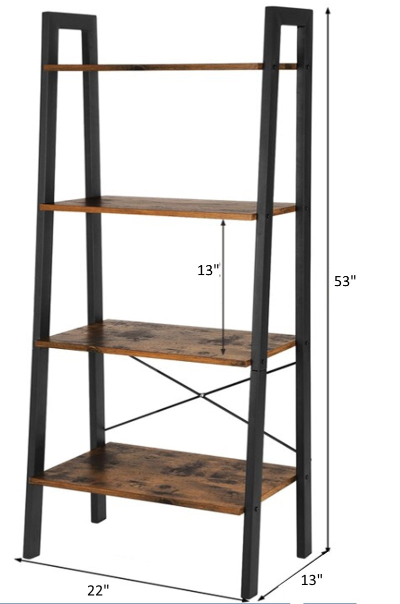 Leon 5 Tier Modern Ladder Bookshelf Organizers, Metal Frame Bookshelf For Small Spaces In Your Living Rooms, Office Furniture Bookcase, Black Black Solid Wood