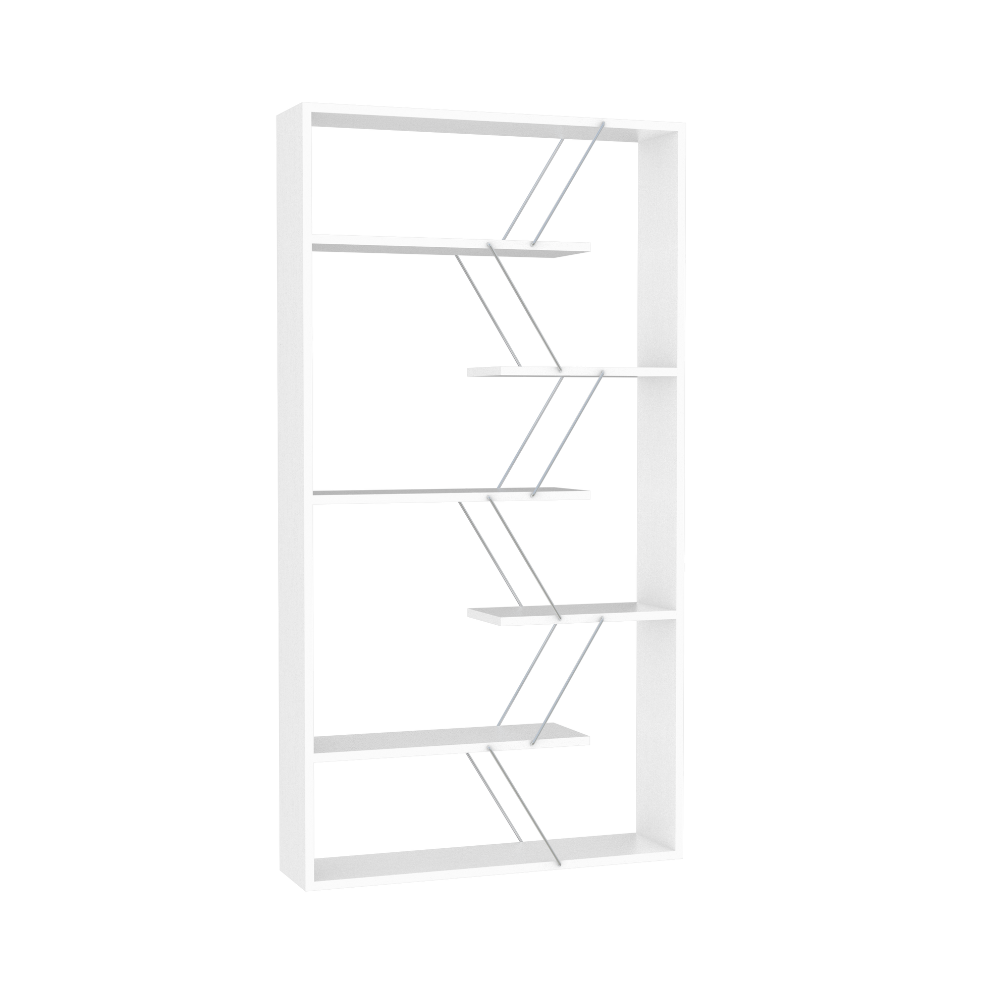 Furnish Home Store Wood Frame Etagere Open Back 6 Shelves Bookcase Industrial Bookshelf For Office And Living Rooms Modern Bookcases Large Bookshelf Organizer, White Chrome White Solid Wood