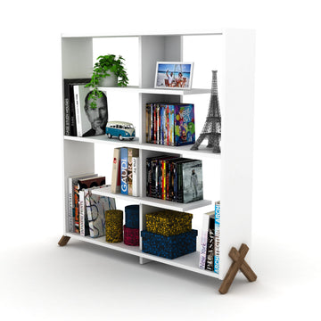 Furnish Home Store Kipp Wood Frame Etagere Open Back 6 Shelves Bookcase Industrial Bookshelf For Office And Living Rooms Modern Bookcases Large Bookshelf Organizer, Walnut White Walnut Solid Wood