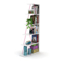 Furnish Home Store Modern 5 Tier Ladder Bookshelf Organizers, Narrow Bookshelf For Small Spaces Office Furniture Bookcase ,White Pink White Solid Wood