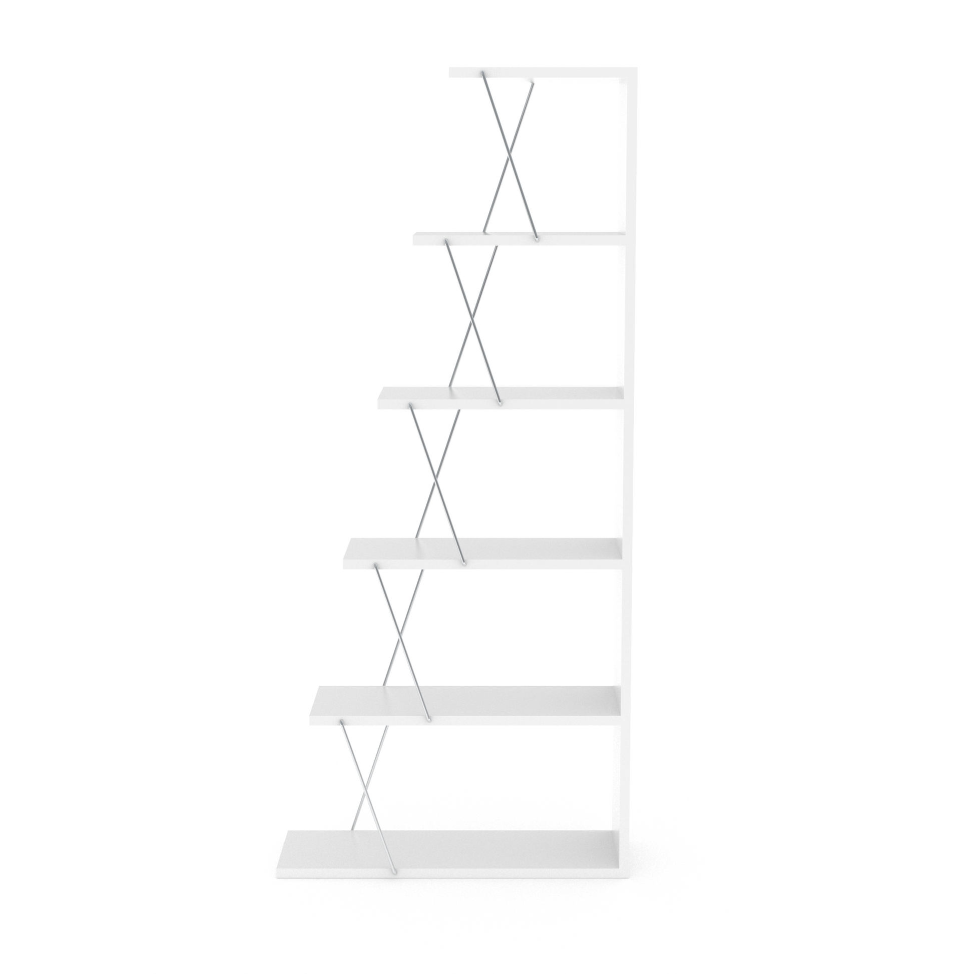 Furnish Home Store Modern 5 Tier Ladder Bookshelf Organizers, Narrow Bookshelf For Small Spaces Office Furniture Bookcase, White Chrome White Solid Wood