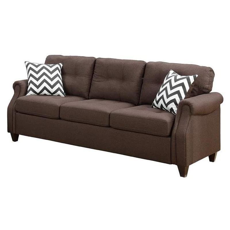 2Pcs Sofa Set Living Room Furniture Dark Coffee Plush Polyfiber Sofa Loveseat W Console Pillows Couch Coffee Wood Primary Living Space Cushion Back Contemporary,Modern Pillow Top Arms Solid Wood 5 Seat