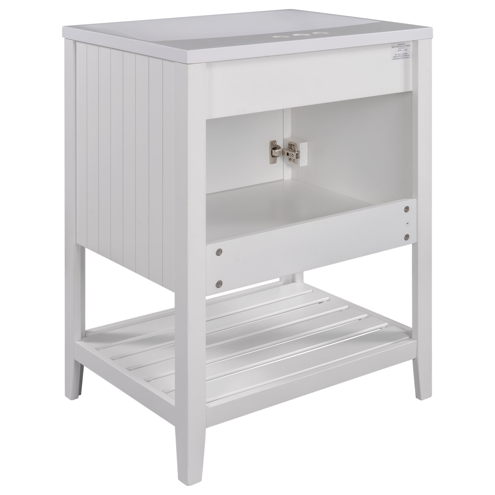 Video 24" White Modern Sleek Bathroom Vanity Elegant Ceramic Sink With Solid Wood Frame Open Style Shelf Old Sku: Jl000001Aak White Solid Wood