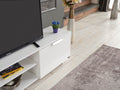 Furnishome Store April Mid Century Modern Tv Stand 2 Door Cabinets 2 Shelves White 66 Inch Tv Unit, White White Solid Wood