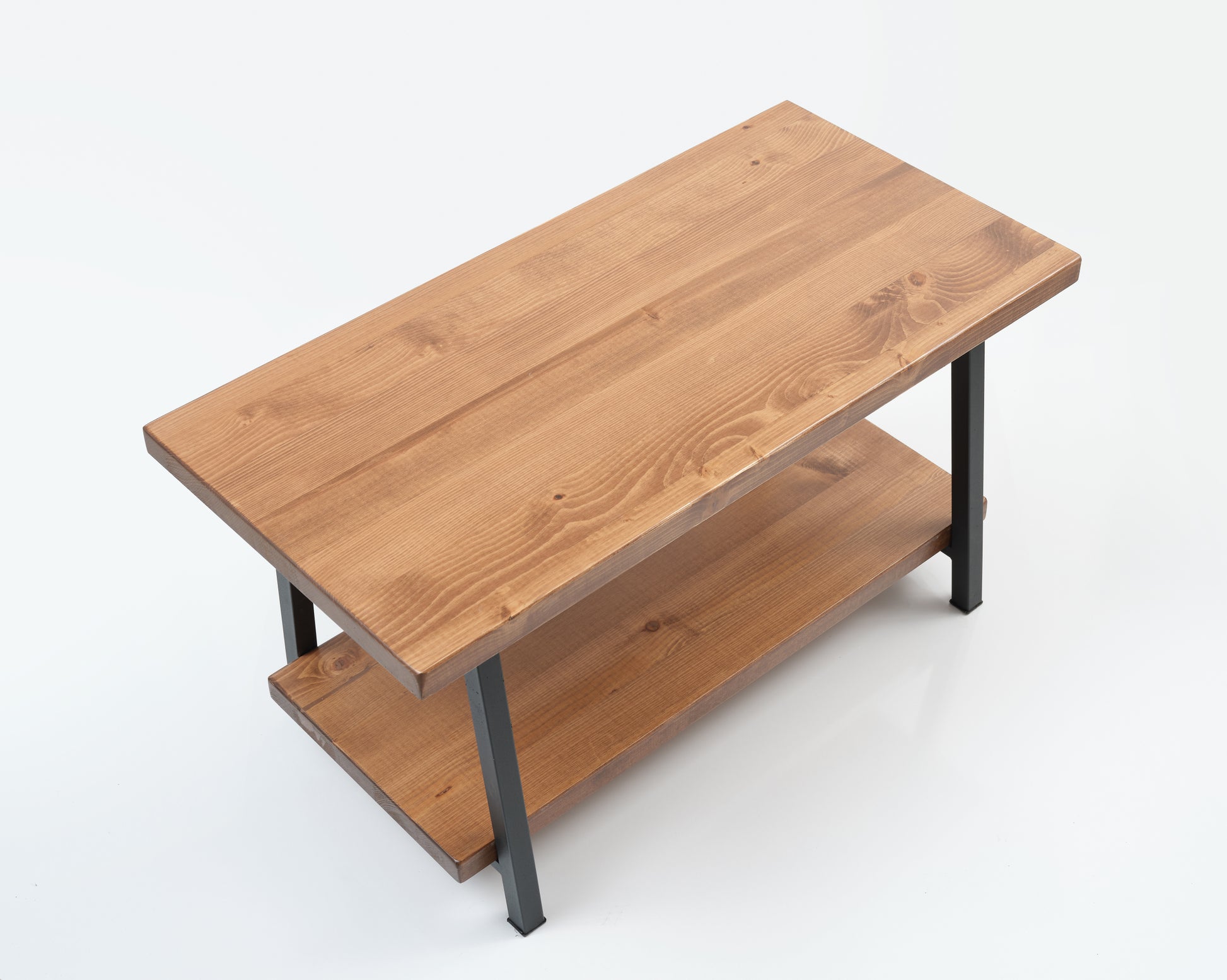 Furnish Home Store London 39'' Solid Wood Rustic Coffee Cocktail Table For Living Rooms With Shelf Walnut Solid Wood