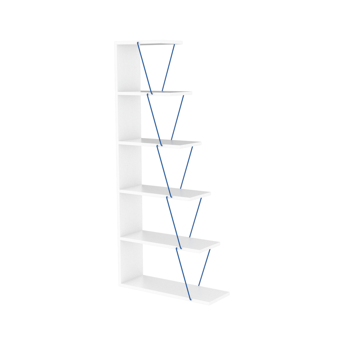 Furnish Home Store Modern 5 Tier Ladder Bookshelf Organizers, Narrow Bookshelf For Small Spaces Office Furniture Bookcase ,White Blue White Solid Wood