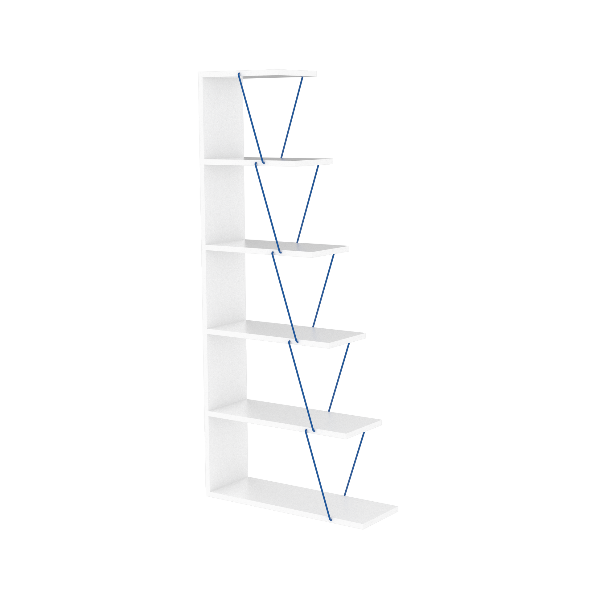 Furnish Home Store Modern 5 Tier Ladder Bookshelf Organizers, Narrow Bookshelf For Small Spaces Office Furniture Bookcase ,White Blue White Solid Wood