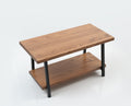 Furnish Home Store London 39'' Solid Wood Rustic Coffee Cocktail Table For Living Rooms With Shelf Walnut Solid Wood