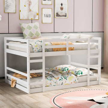 Full Over Full Bunk Bed With Ladder, White Old Sku:Wf282788Aak White Solid Wood