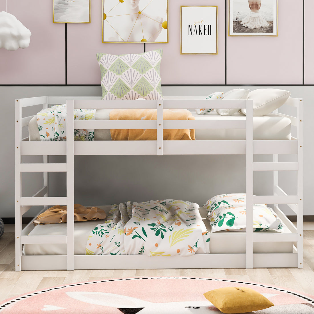 Full Over Full Bunk Bed With Ladder, White Old Sku:Wf282788Aak White Solid Wood