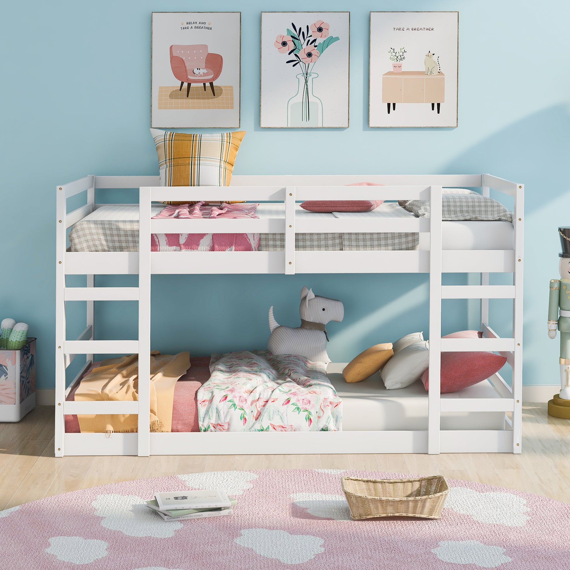 Twin Over Twin Bunk Bed With Ladder, White Old Sku Wf282787Aak White Solid Wood