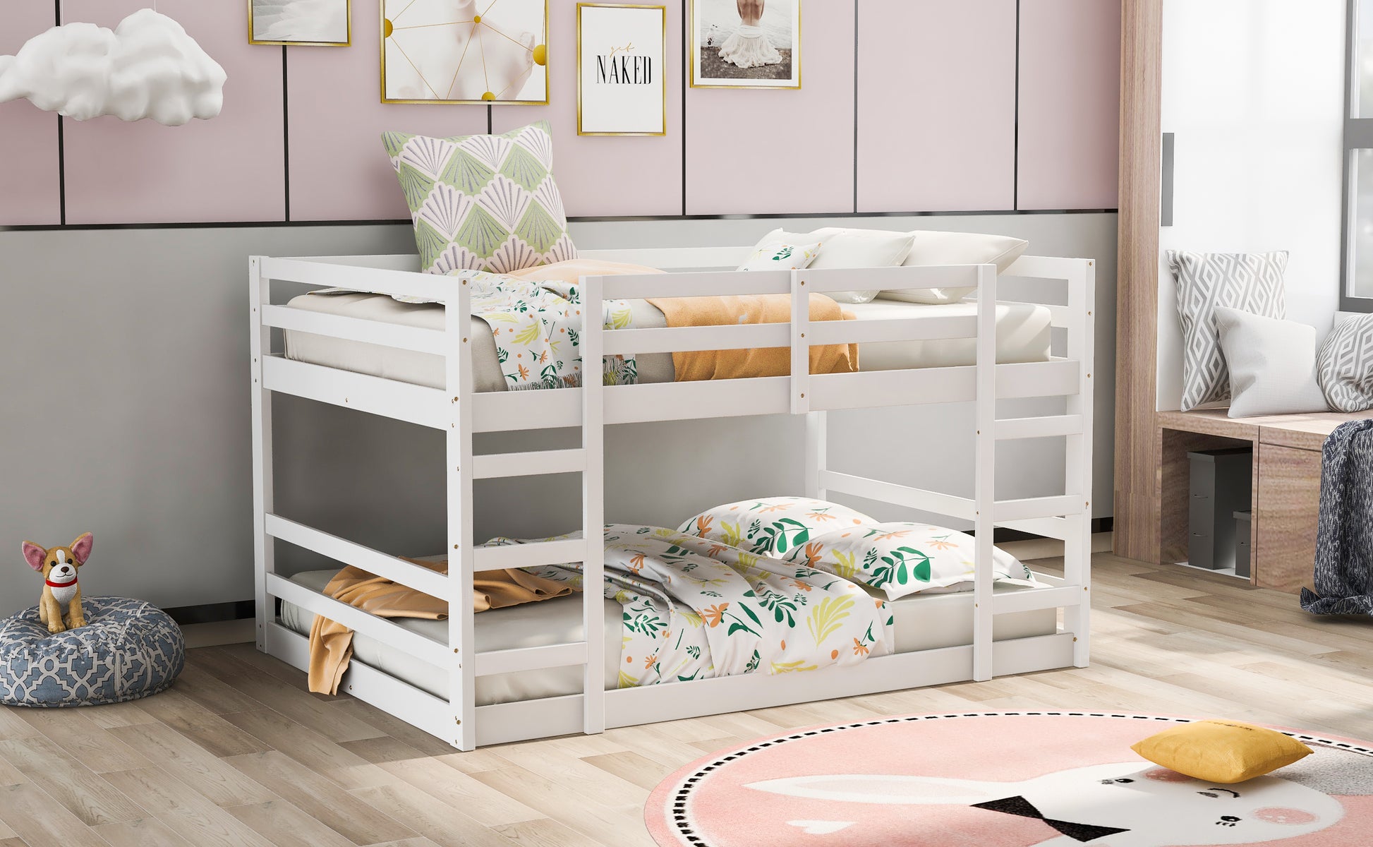 Full Over Full Bunk Bed With Ladder, White Old Sku:Wf282788Aak White Solid Wood