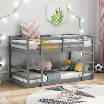 Twin Over Twin Bunk Bed With Ladder, Gray Old Sku Wf282787Aae Gray Solid Wood