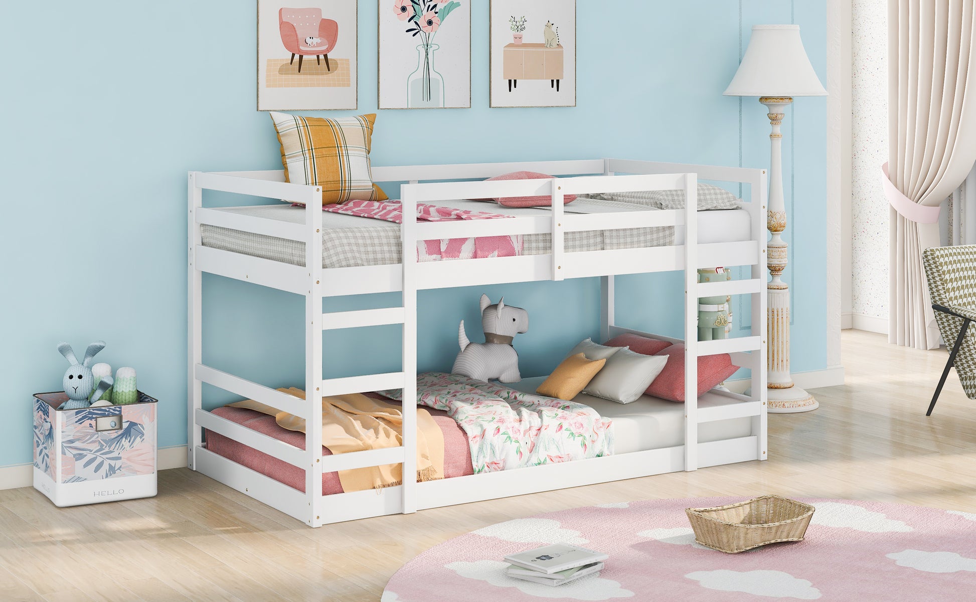 Twin Over Twin Bunk Bed With Ladder, White Old Sku Wf282787Aak White Solid Wood