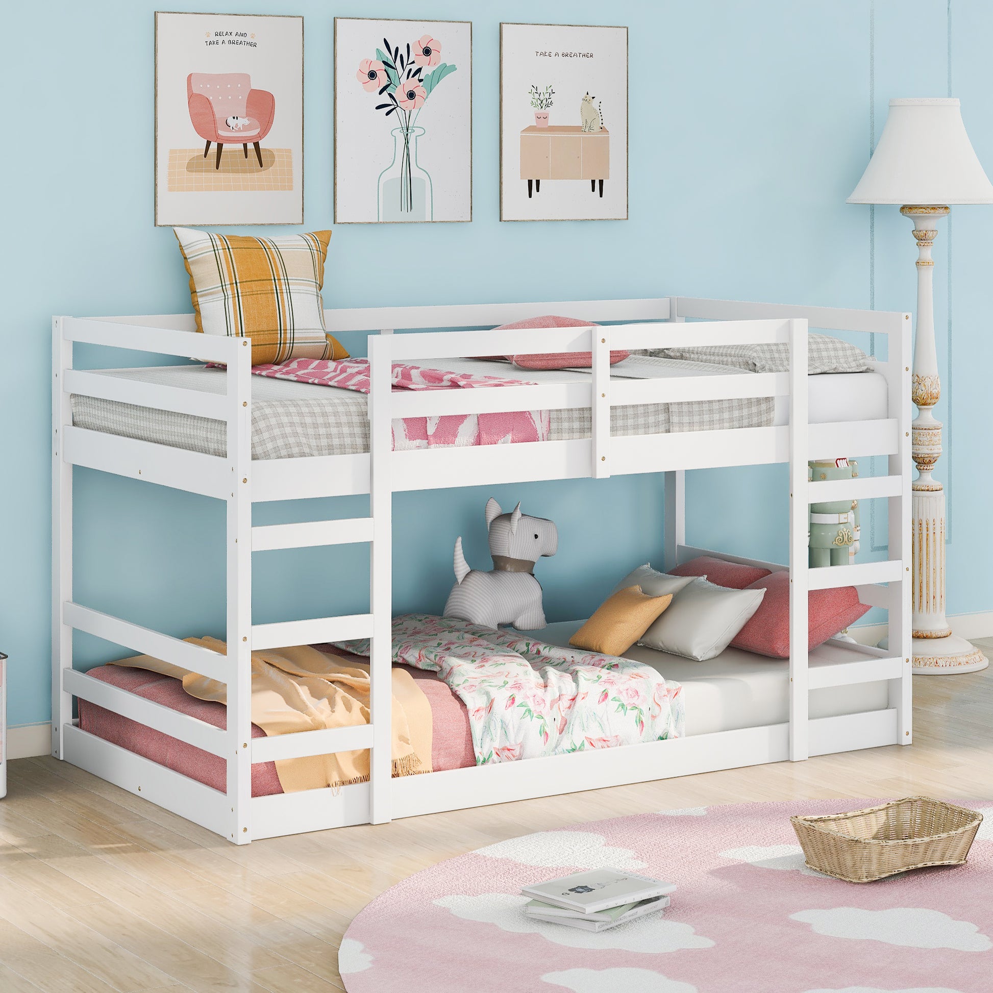 Twin Over Twin Bunk Bed With Ladder, White Old Sku Wf282787Aak White Solid Wood