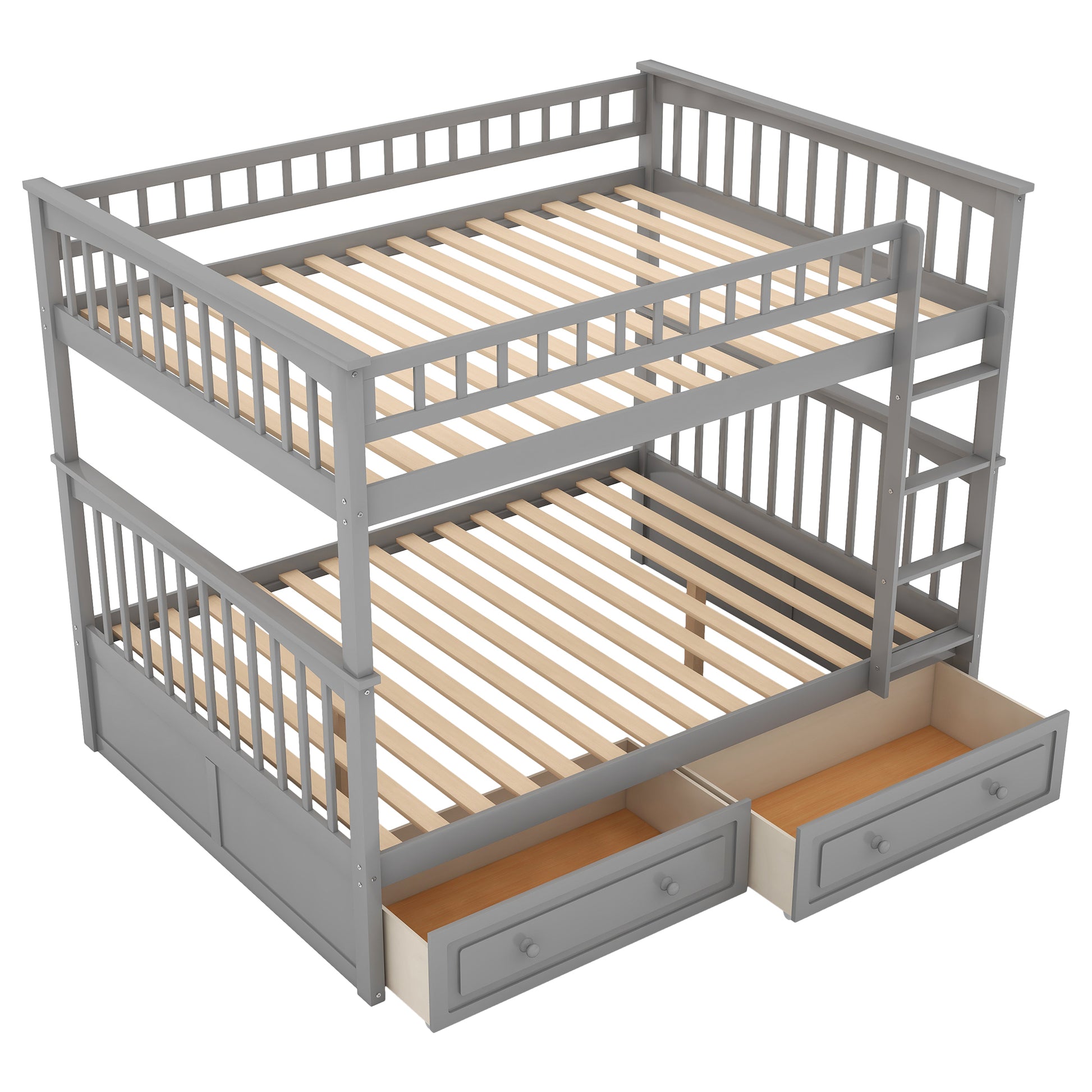 Full Over Full Bunk Bed With Drawers, Convertible Beds, Gray Old Sku:Sm000241Aae 1 Box Spring Not Required Full Gray Wood Bedroom Pine