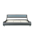 Faux Leather Upholstered Platform Bed Frame With Led Lightingcurve Design, Wood Slat Support, No Box Spring Needed, Easy Assemble, King Size, Gray Gray Mdf