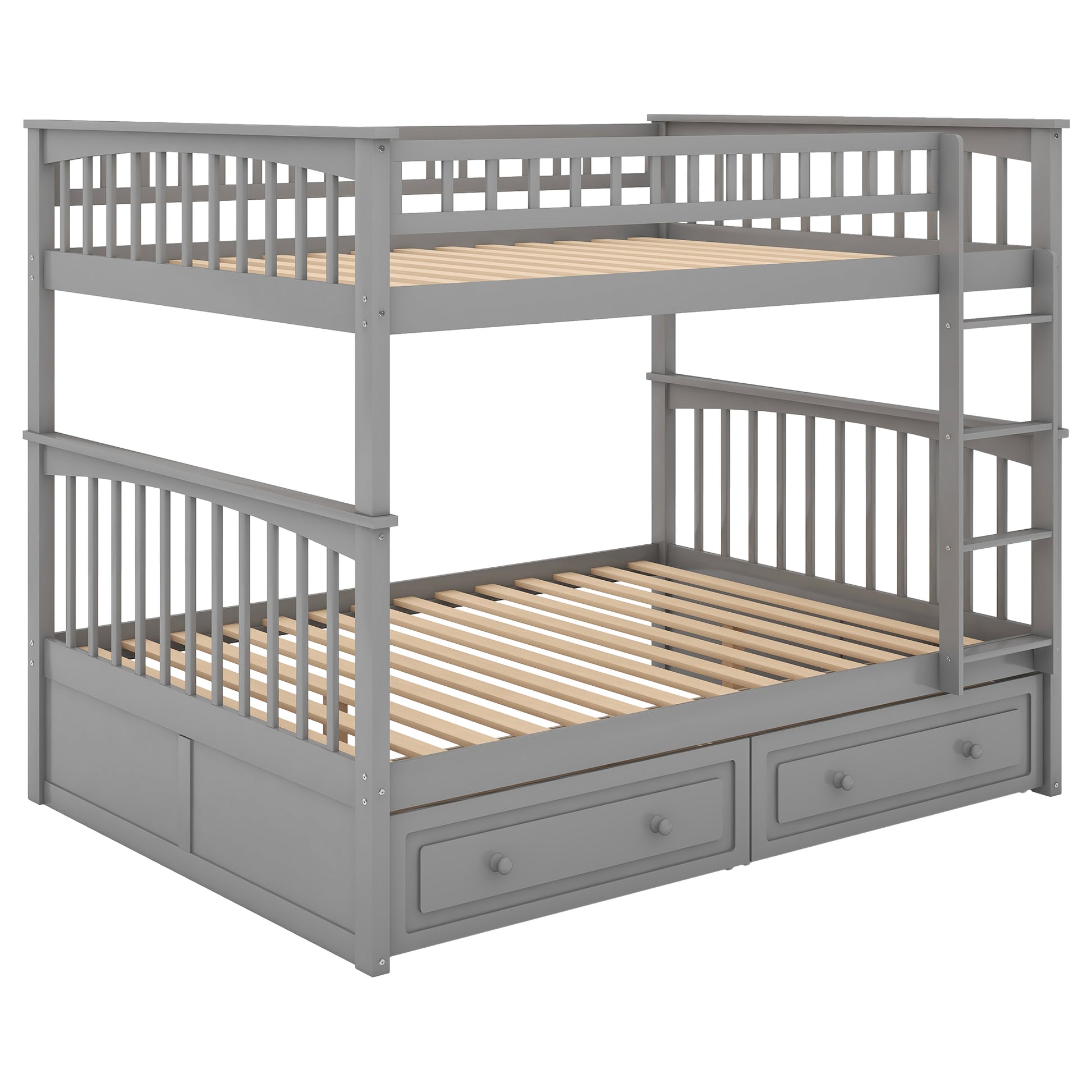 Full Over Full Bunk Bed With Drawers, Convertible Beds, Gray Old Sku:Sm000241Aae 1 Box Spring Not Required Full Gray Wood Bedroom Pine