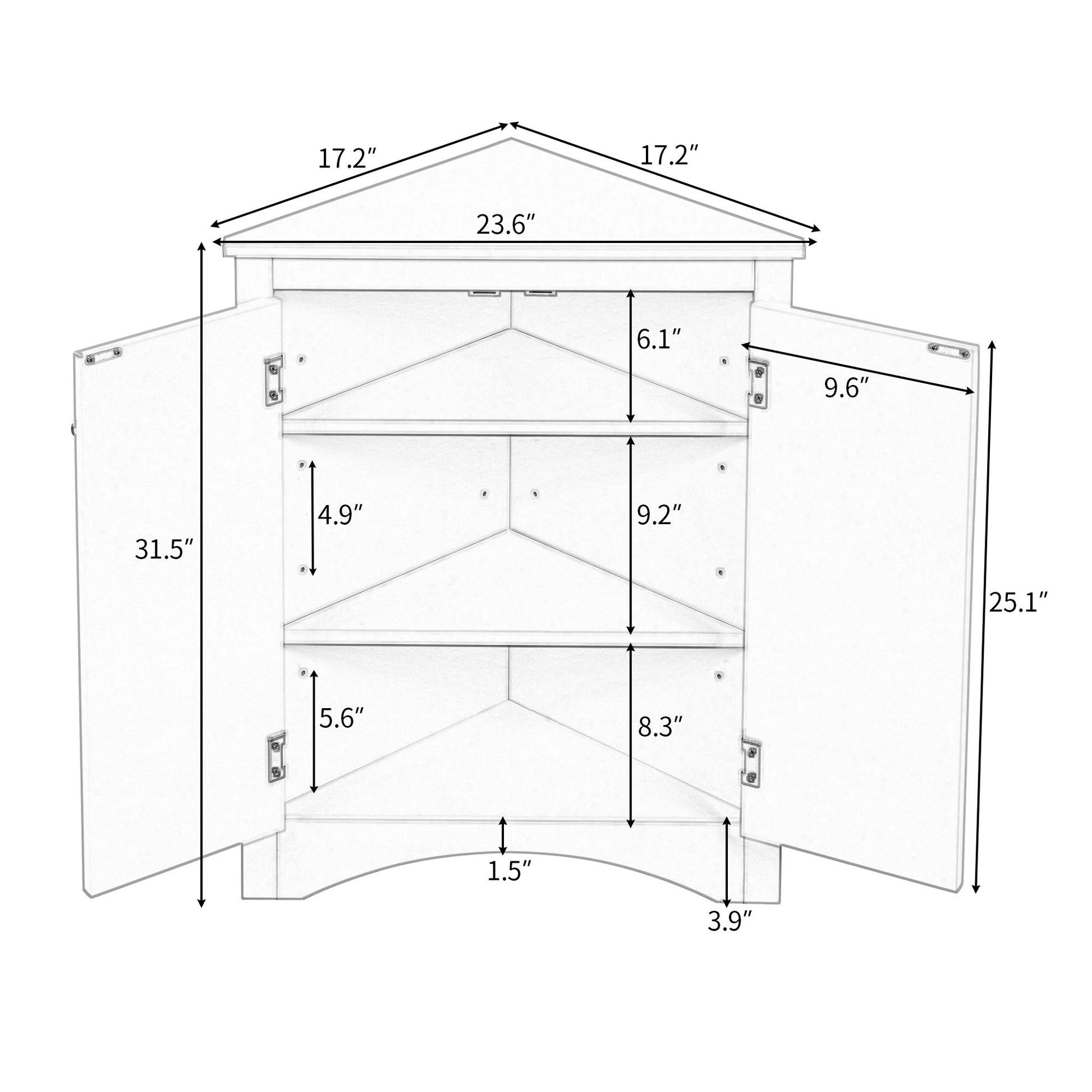 White Triangle Bathroom Storage Cabinet With Adjustable Shelves, Freestanding Floor Cabinet For Home Kitchen White Mdf