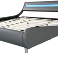 Faux Leather Upholstered Platform Bed Frame With Led Lightingcurve Design, Wood Slat Support, No Box Spring Needed, Easy Assemble, King Size, Gray Gray Mdf