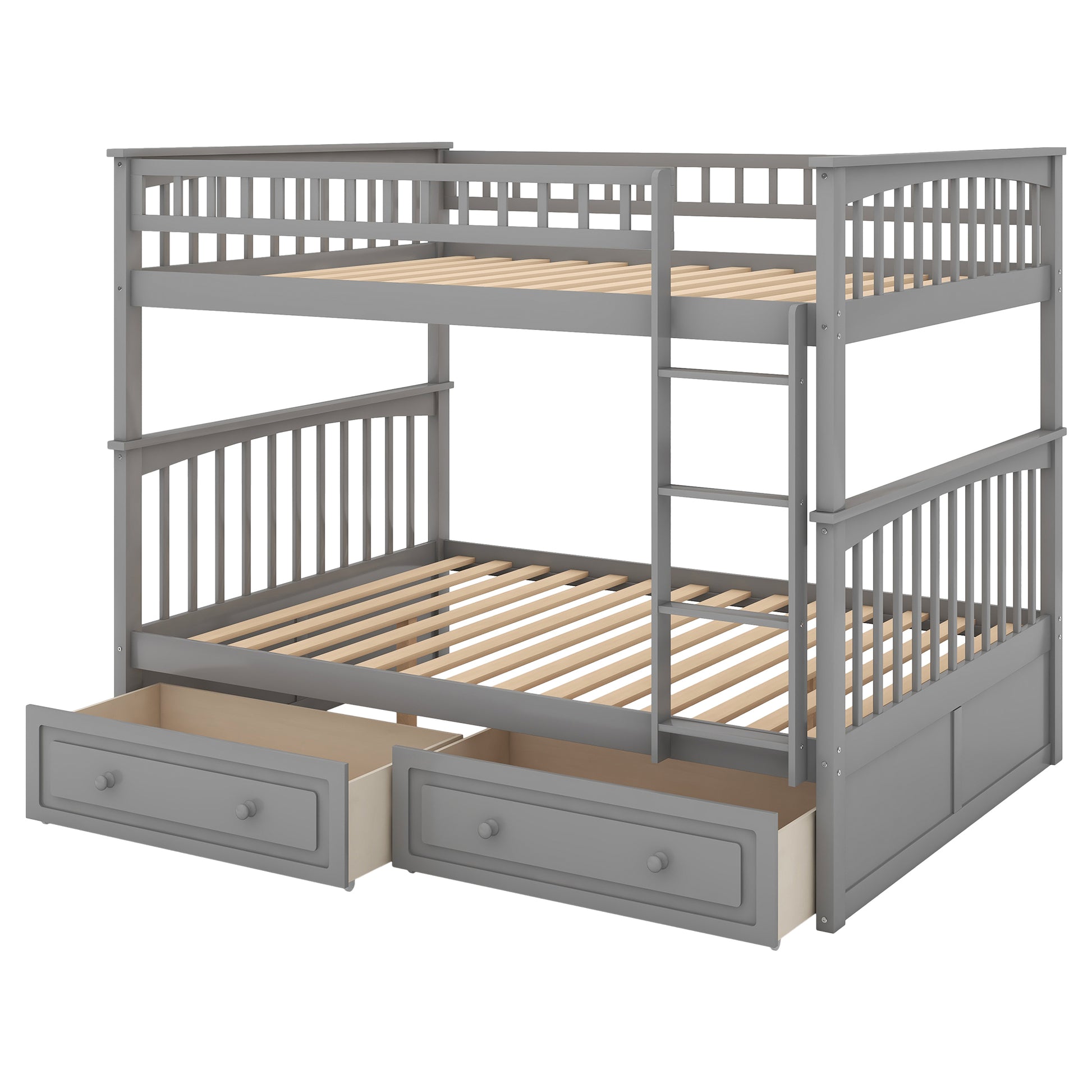 Full Over Full Bunk Bed With Drawers, Convertible Beds, Gray Old Sku:Sm000241Aae 1 Box Spring Not Required Full Gray Wood Bedroom Pine