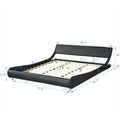 Faux Leather Upholstered Platform Bed Frame With Led Lightingcurve Design, Wood Slat Support, No Box Spring Needed, Easy Assemble, King Size, Gray Gray Mdf