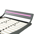 Faux Leather Upholstered Platform Bed Frame With Led Lightingcurve Design, Wood Slat Support, No Box Spring Needed, Easy Assemble, King Size, Gray Gray Mdf