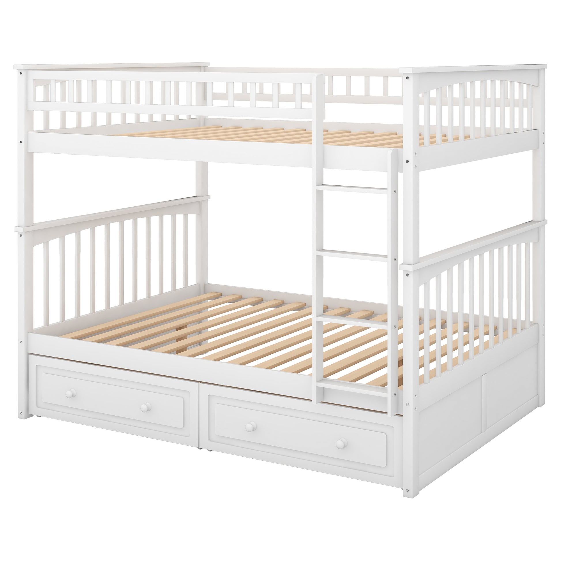 Full Over Full Bunk Bed With Drawers, Convertible Beds, White Old Sku: Sm000241Aak 1 Box Spring Not Required Full White Wood Bedroom Bunk Pine