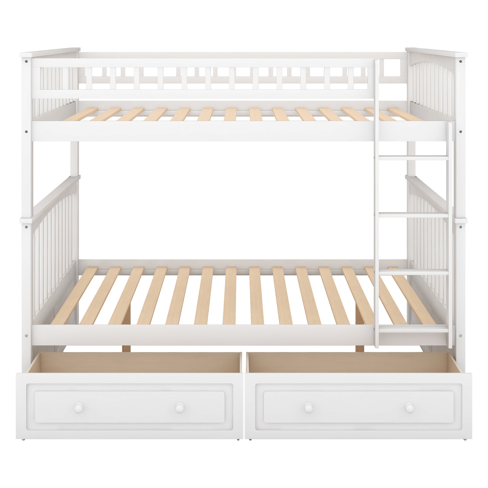 Full Over Full Bunk Bed With Drawers, Convertible Beds, White Old Sku: Sm000241Aak 1 Box Spring Not Required Full White Wood Bedroom Bunk Pine