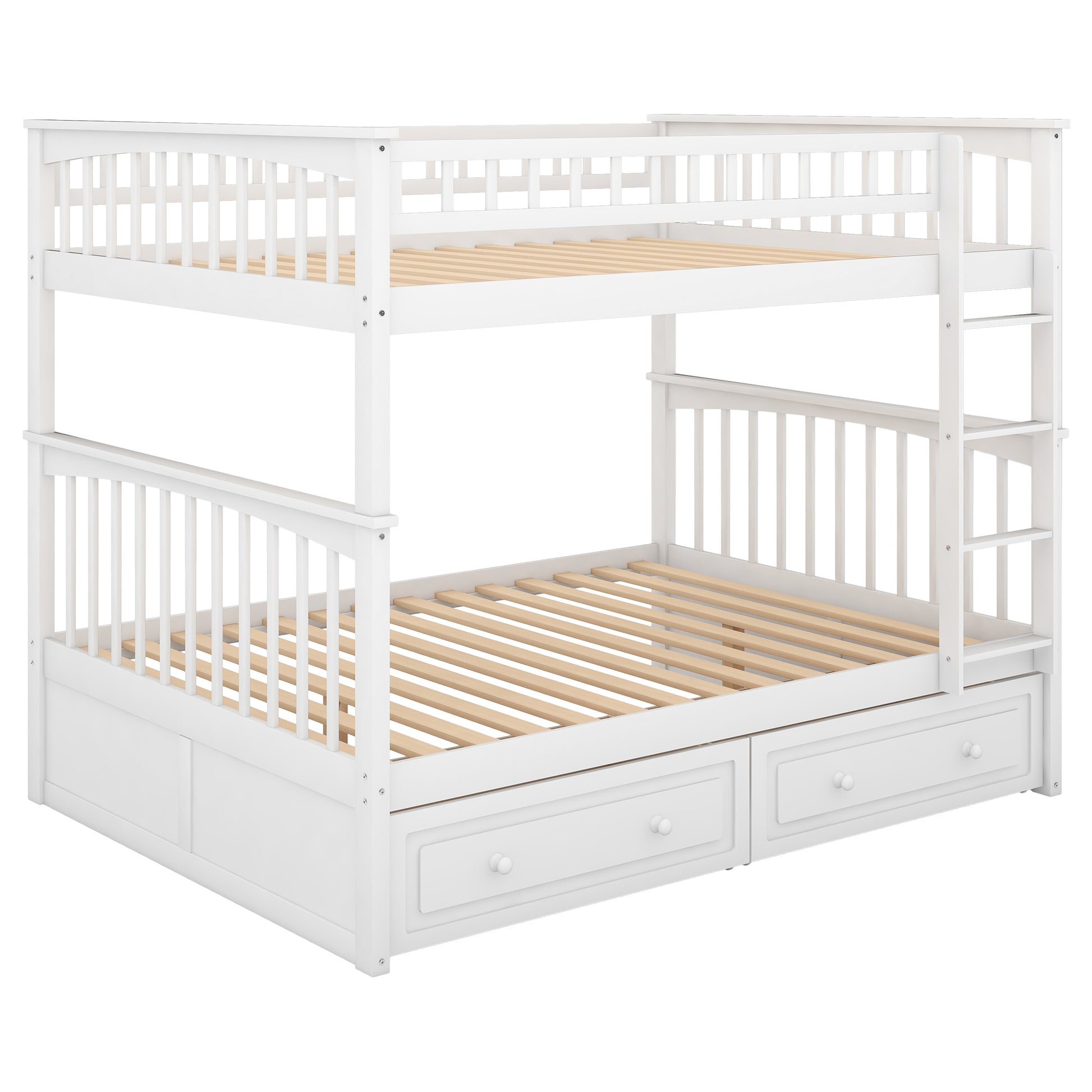 Full Over Full Bunk Bed With Drawers, Convertible Beds, White Old Sku: Sm000241Aak 1 Box Spring Not Required Full White Wood Bedroom Bunk Pine