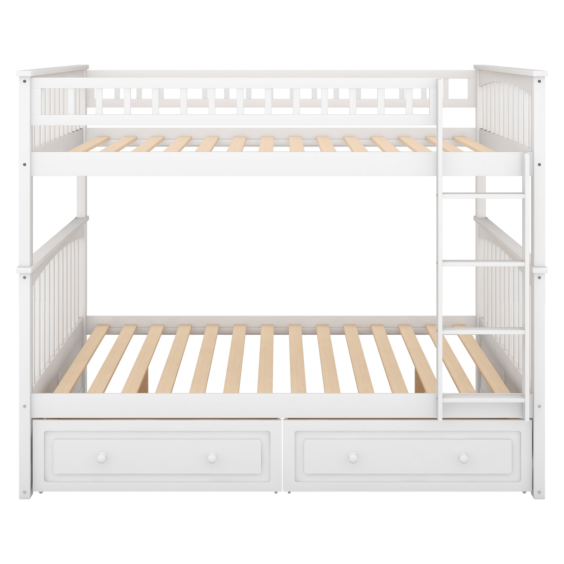 Full Over Full Bunk Bed With Drawers, Convertible Beds, White Old Sku: Sm000241Aak 1 Box Spring Not Required Full White Wood Bedroom Bunk Pine