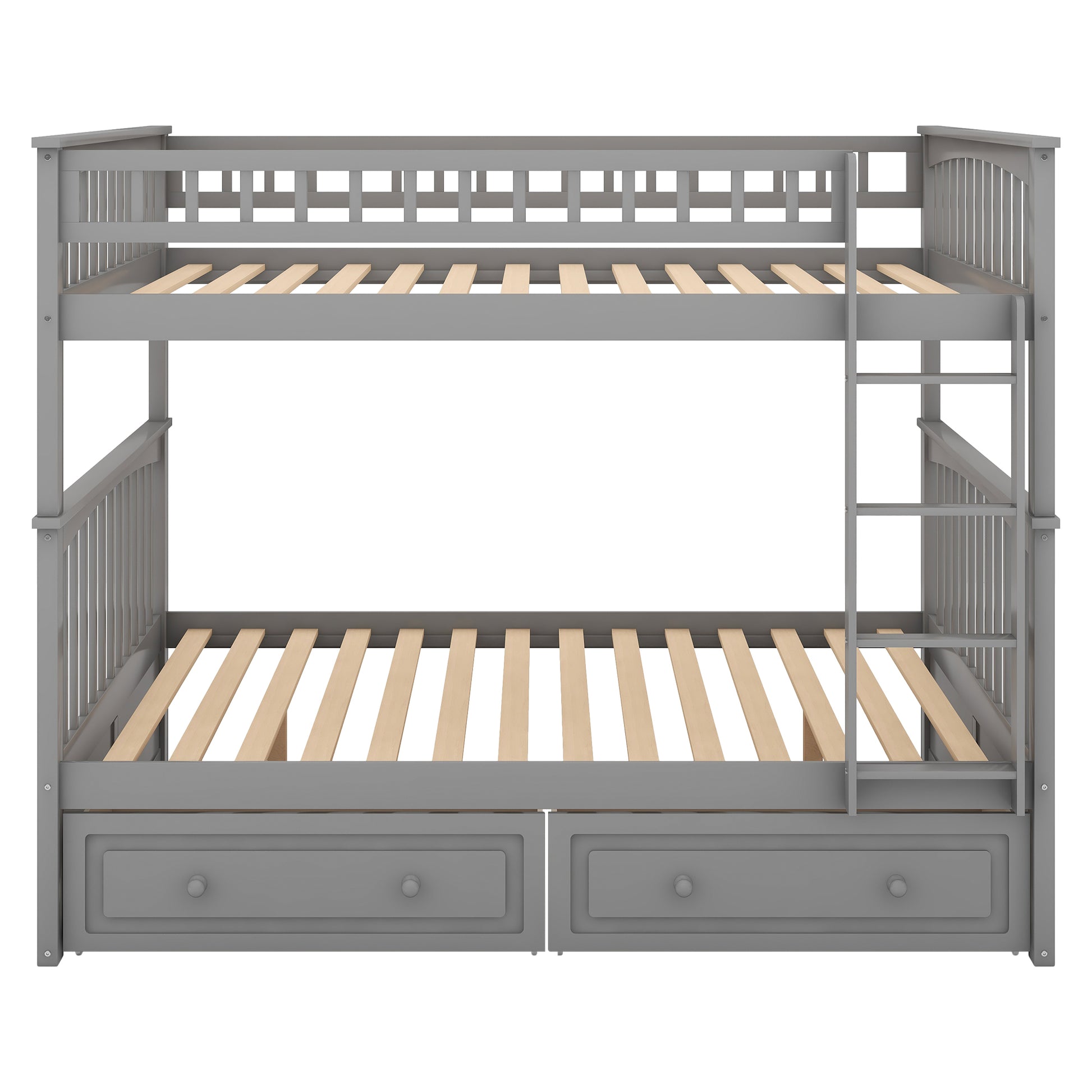 Full Over Full Bunk Bed With Drawers, Convertible Beds, Gray Old Sku:Sm000241Aae 1 Box Spring Not Required Full Gray Wood Bedroom Pine