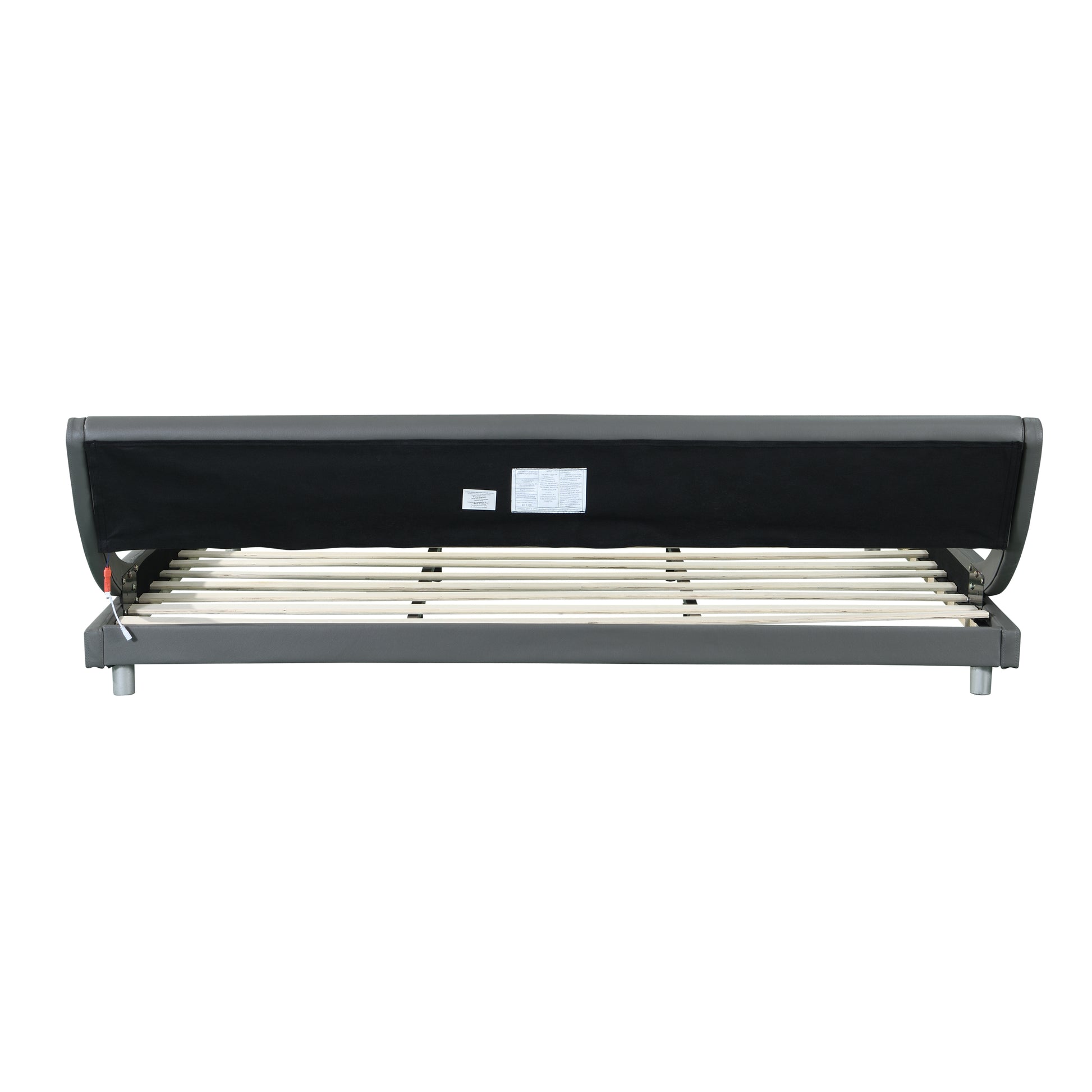 Faux Leather Upholstered Platform Bed Frame With Led Lightingcurve Design, Wood Slat Support, No Box Spring Needed, Easy Assemble, King Size, Gray Gray Mdf