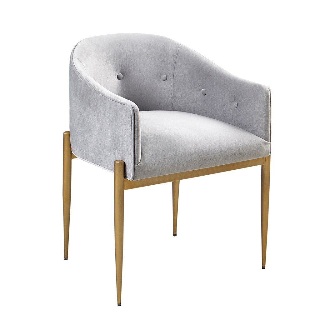 Tufted Low Back Upholstered Arm Dining Chair Set Of 2 Grey Polyester