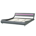 Faux Leather Upholstered Platform Bed Frame With Led Lightingcurve Design, Wood Slat Support, No Box Spring Needed, Easy Assemble, King Size, Gray Gray Mdf