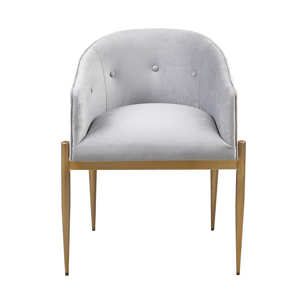 Tufted Low Back Upholstered Arm Dining Chair Set Of 2 Grey Polyester