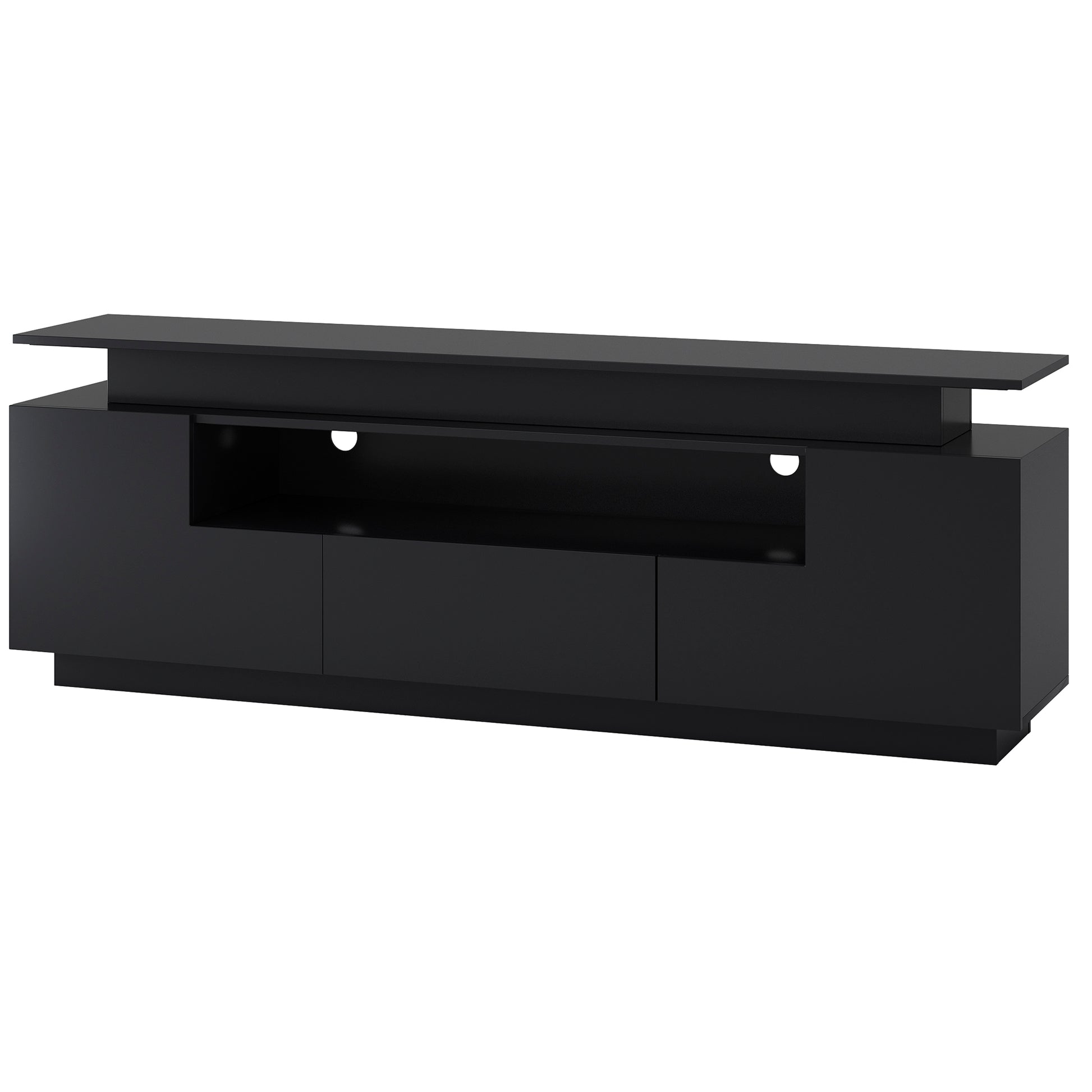 Modern, Stylish Functional Tv Stand With Color Changing Led Lights, Universal Entertainment Center, High Gloss Tv Cabinet For 75 Inch Tv, Black Black Particle Board