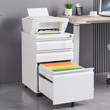 3 Drawer Mobile File Cabinet With Lock, Office Storage Filing Cabinet For Legal Letter Size, Pre Assembled Metal File Cabinet Except Wheels Under Desk White Mobile File Cabinets 3 4 Drawers White Office Mobile Metal