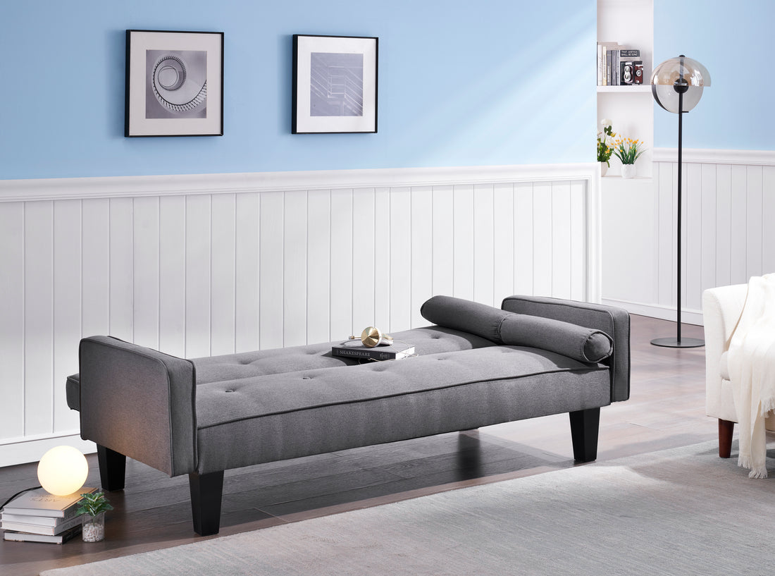 2059 Sofa Convertible Into Sofa Bed Includes Two Pillows 72" Dark Grey Cotton Linen Sofa Bed For Family Living Room Dark Gray Cotton