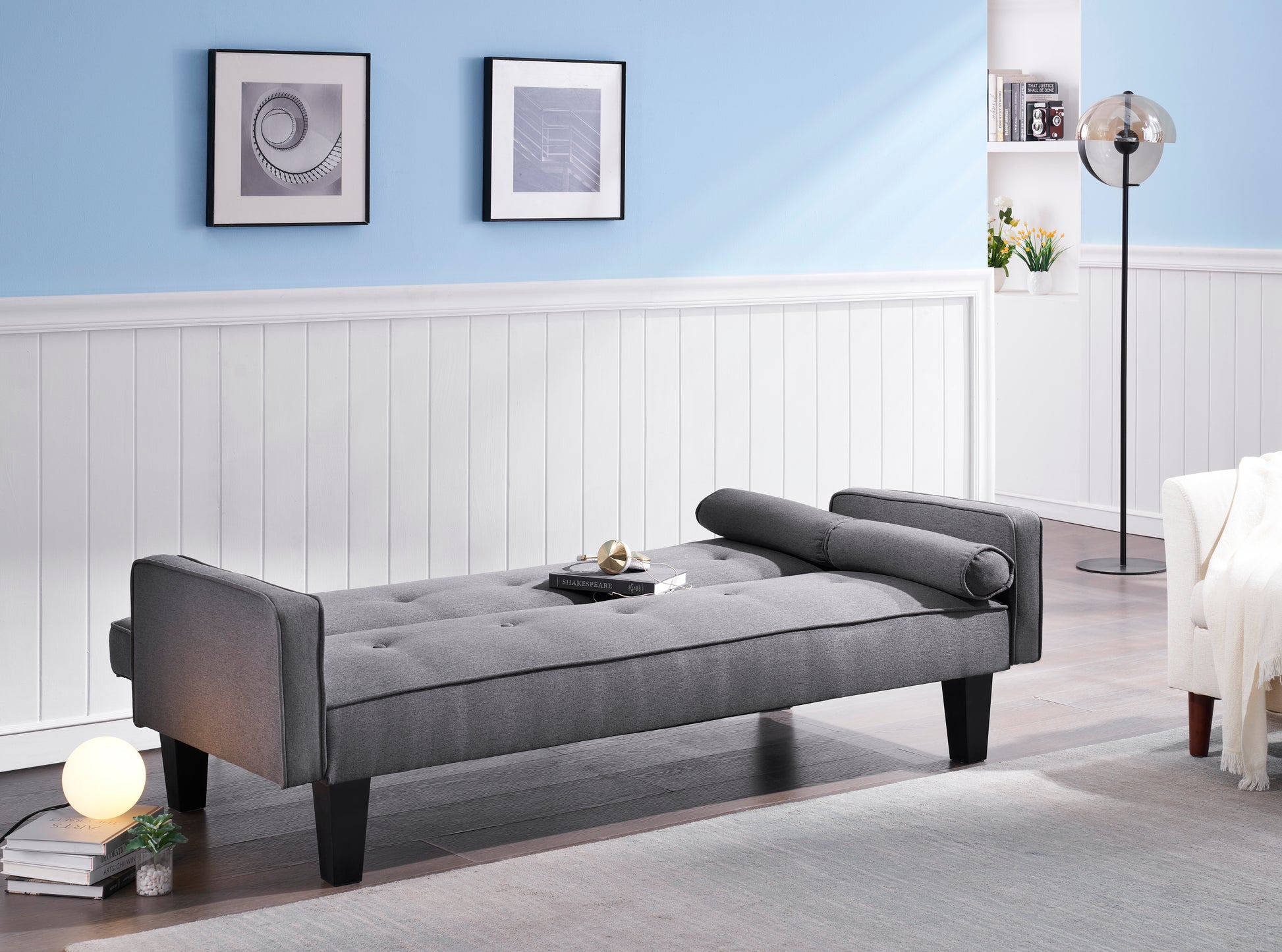 2059 Sofa Convertible Into Sofa Bed Includes Two Pillows 72" Dark Grey Cotton Linen Sofa Bed For Family Living Room Dark Gray Cotton