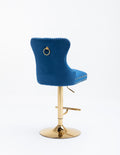 Swivel Bar Stools Chair Set Of 2 Modern Adjustable Counter Height Bar Stools, Velvet Upholstered Stool With Tufted High Back & Ring Pull For Kitchenchrome Golden Base, Blue Navy Blue Foam Iron